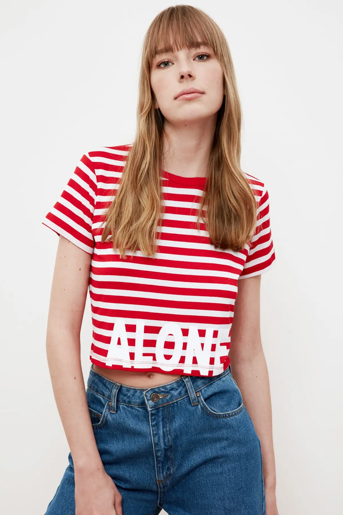 

Trendyol Tagline Crop Knitted T-Shirt TWOSS21TS0655