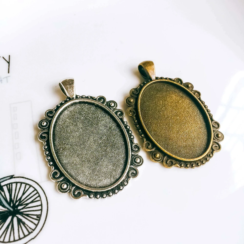 

5pcs/lot 25x35mm Necklace Pendant Setting Antique Bronze Silver Glass Cabochon Blank Base Supplies for Jewelry T163