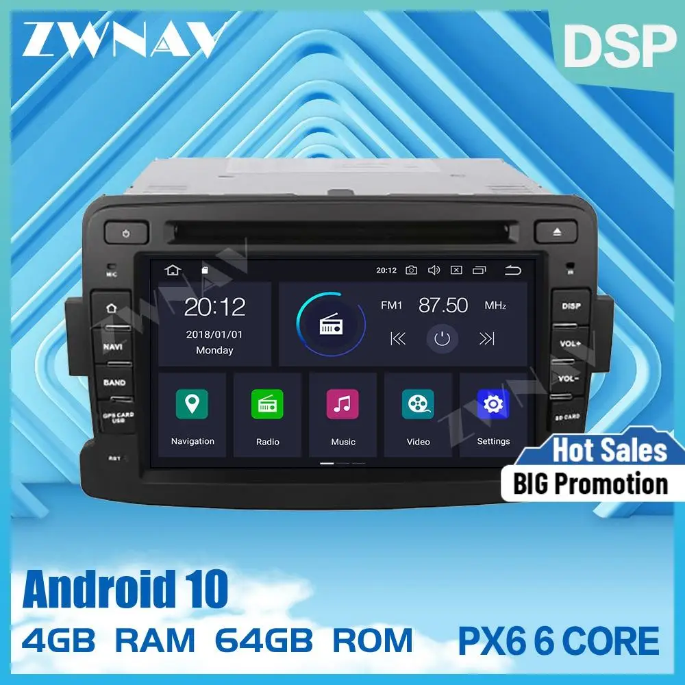 Автомагнитола PX6 4 + 64 Android 10 0 DVD плеер GPS ГЛОНАСС навигация для Renault Duster 2010 2015 видео
