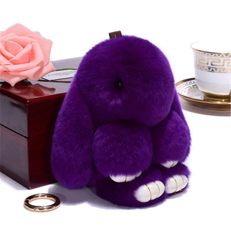 dark purple 14 см милый кролик брелок Рекс иммитатор мех кролика помпоны меховой брелок Pom брелок сумка Шарм Подвеска автомобиля брелок для ключей - Цвет: dark purple