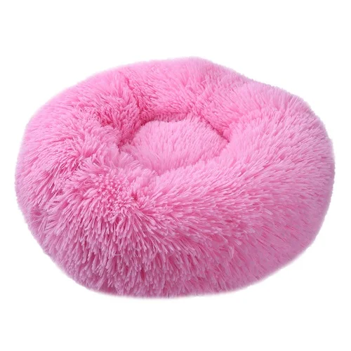 pink Round Dog Bed Washable long plush Dog Kennel Cat House Super Soft Cotton Mats Sofa For Dog Chihuahua Dog Basket pet bed Dropship - Цвет: pink