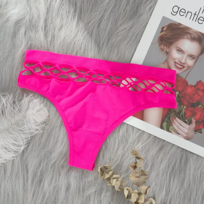 

2 Pcs Hollow Out Lingerie Europe Seamless Sexy Panties Women High Elastic Mesh Thong Hip Waist Comfortable Female G- String
