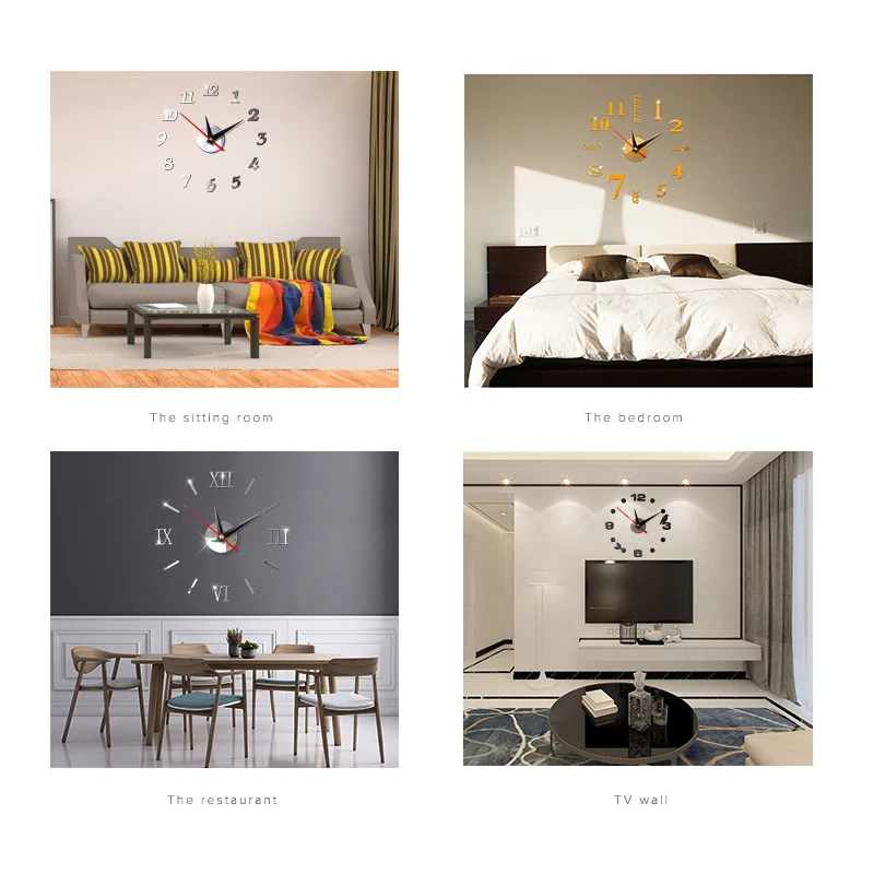 Большие настенные часы сделай сам зеркальные 3D наклейка украшение для дома офиса