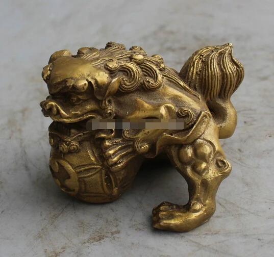  412 + 3 &quotБронзовая латунная собака Фу Собака Лев Pi Xiu sphere статуя|Статуи и