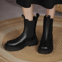 lucyever classic black chelsea boots women autumn slip on thick bottom platform mid calf boots woman comfy loose med heel botas