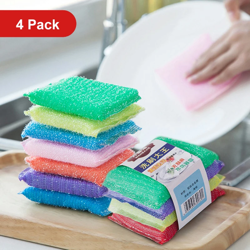 

4pcs/lot Kitchen Sponge Cleaning Brush Microfiber Scrub Sponges For Dishwashing Cleaner Pan Cloth Eraser Bathroom Accessories