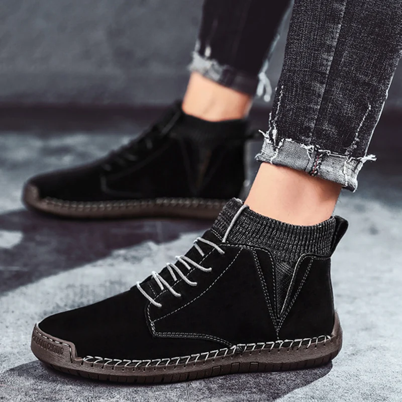 

Men Shoes Ankle Boots Breathable Synthetic Leather Non-slip Front Lace up Round Toe Shoes For Men 2019 Fashion Chaussure Homme