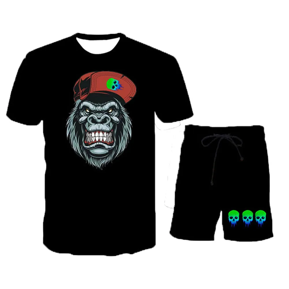 

Summer Men's 2-Piece Short-Sleeved T-Shirt + Sports Shorts Suit Sportswear Casual T-Shirt Workout Clothes Men Running Clothes