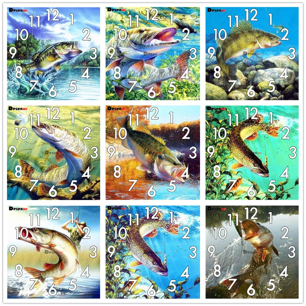 

Dpsprue Full Diamond Painting Cross Stitch With Clock Mechanism Mosaic 5D Diy Square Round Animal Fish 3d Embroidery Gift HG218