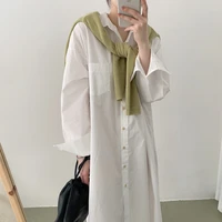 straight solid shirt dress spring minimalist women full sleeve button up female loose casual loose oversize shirt dress robe