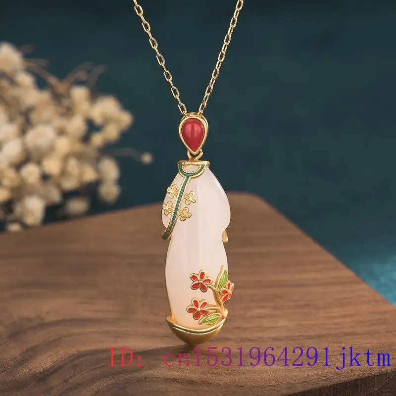 

White Jade Cheongsam Pendant 925 Silver Zircon Gifts Amulet Necklace Chalcedony Jewelry Charm Fashion Gemstone Natural Women