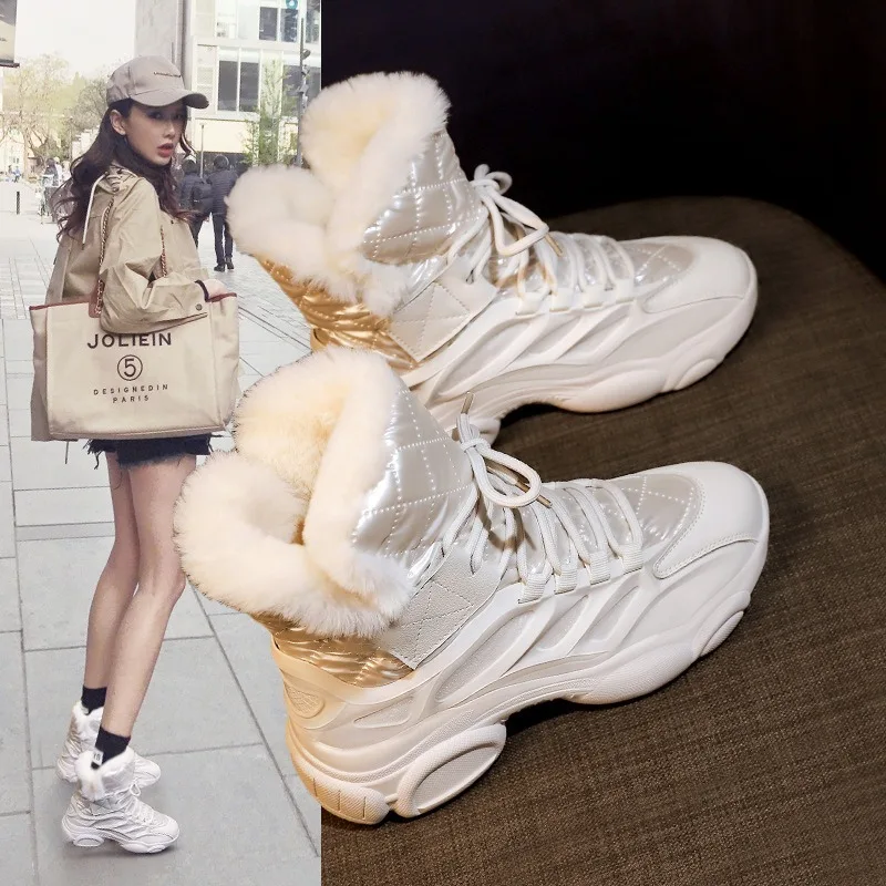 

Зимние ботинки LLOGAI, женская обувь, новая зимняя теплая обувь с хлопковой подкладкой, Женская Студенческая Корейская версия, бархатные Кожан...