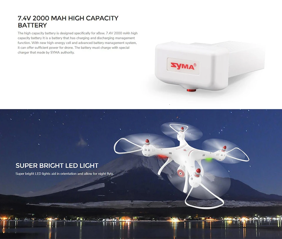 Syma X8PRO X8SW X8SC Радиоуправляемый Дрон Радиоуправляемый квадрокоптер 7,4 V 2000mAh ультра-высокая емкость Lipo X8 PRO батарея запасные части