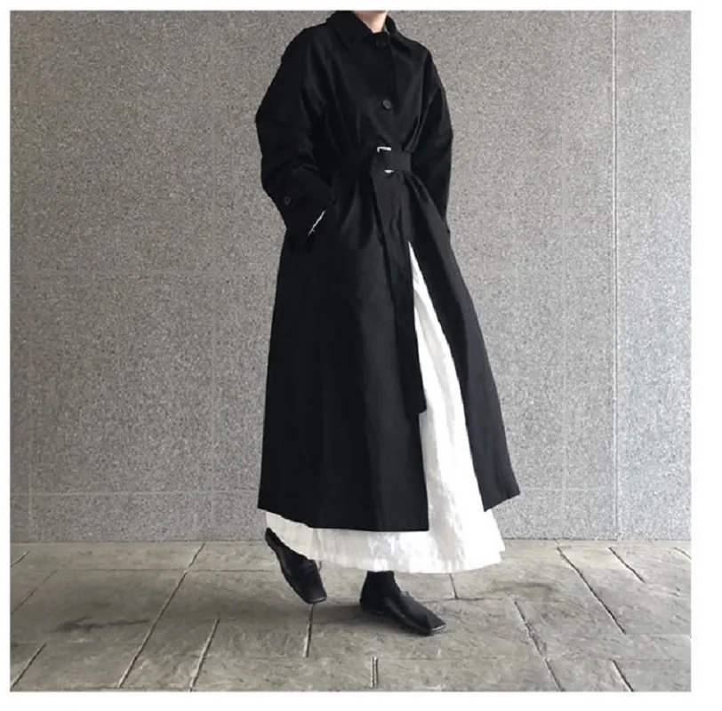 

Autumn Winter Oversized Long Trench White Coat for Women Sashes Women's Windbreaker 2021 Streetwear Ladies Loose Outerwear