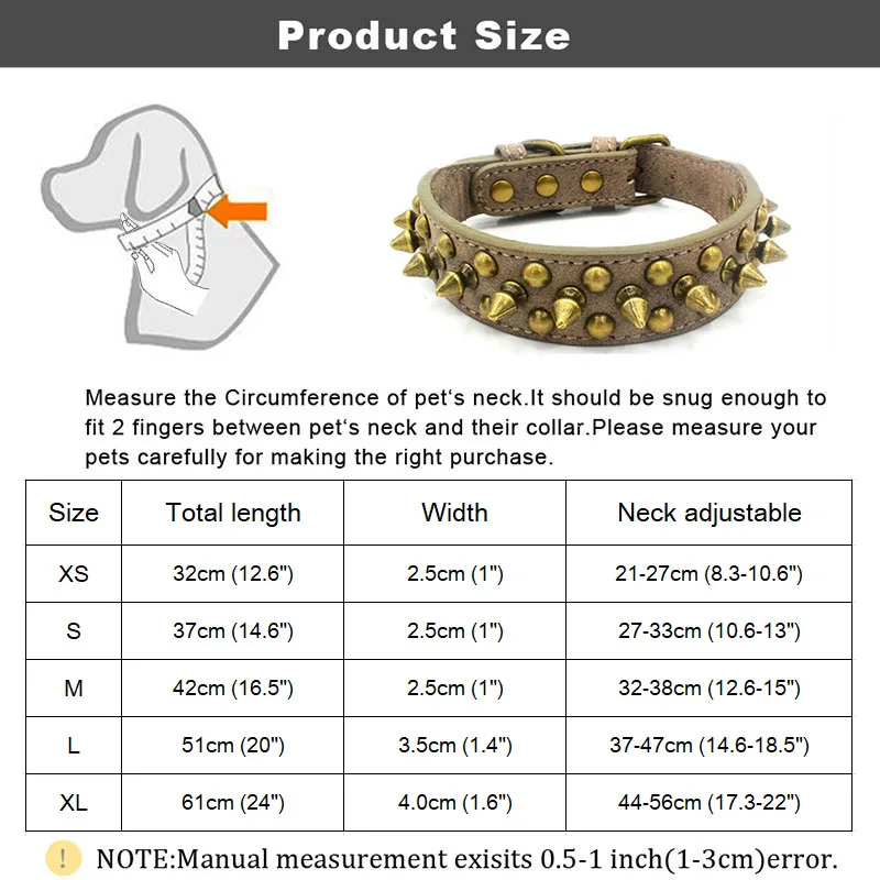 

French Bulldog Pitbull Dogs Collar Retro Golden Rivet Studded Leather Pet Collar for Small Medium Large Dogs Spiked Neck Strap