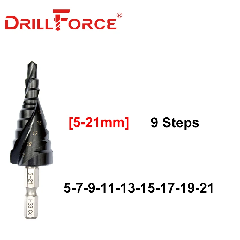 Кобальтовое ступенчатое сверло Drillforce M35 4-12/4-20/4-22/5-21/5-27 мм | Инструменты