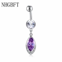 nhgbft long water drop zircon belly button rings for women nombril ombligo navel ring barbell body piercing jewelry