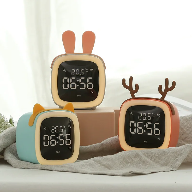 

Smart Alarm Clock Cute Silent Cartoon Digital Alarm Clock Children Bedside Clock Children Sleep Training Night Light Relojes