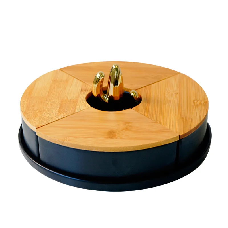 

Fruit Platters with Bamboo Cover Desktop Jewelry Storage Box Ceramic Candy Boxes Snack Boxs Storage Organizer Food Container