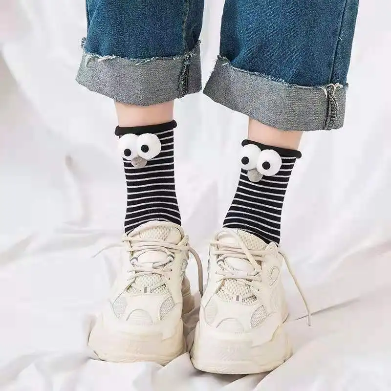 

Striped Tube Socks Three-Dimensional Cartoon Big Eyes Female Ins Japanese Stocking All-Macth Korean Version Curling Interesting