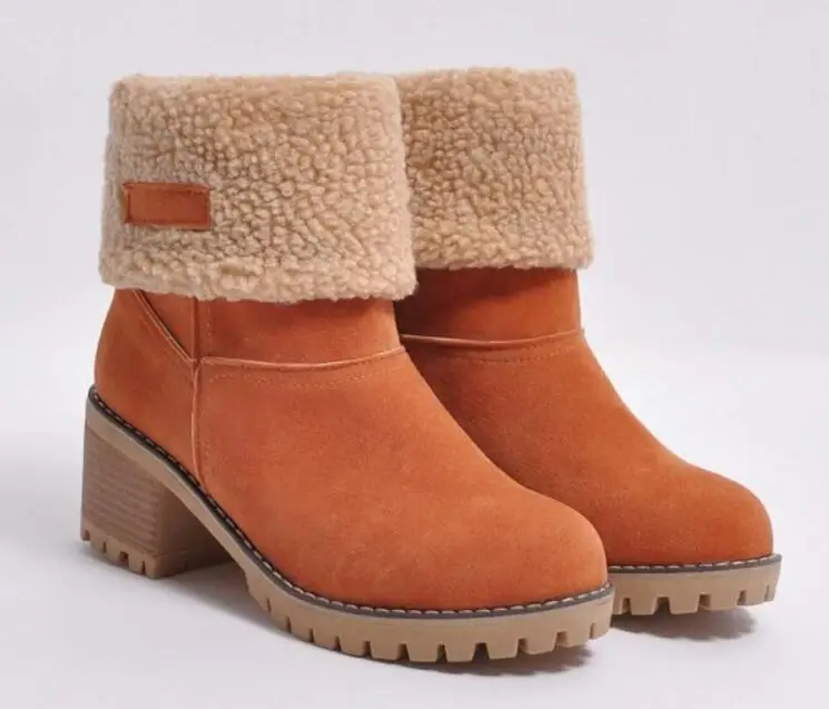 orange Женские зимние ботинки на высоком квадратном каблуке; chaussure; теплая женская обувь на меху; zapatos mujer sapato; ботинки до середины икры; XZ180051 - Цвет: orange