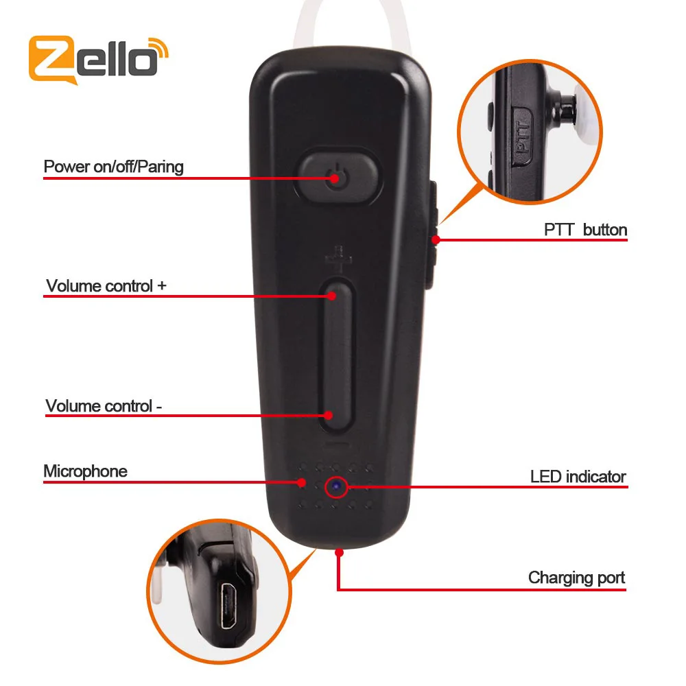 New 2019 Bluetooth Wireless Speaker Microphone Headset Zello Ptt Bluetooth for Android ios System HB680AP Black earphone