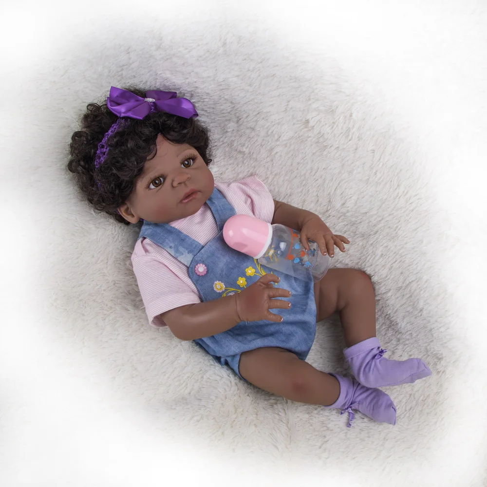 55 см полностью силиконовая кукла Reborn Baby Doll игрушка 22 дюймов черная кожа новорожденная девочка принцесса малыши кукла ребенок Купание игрушка