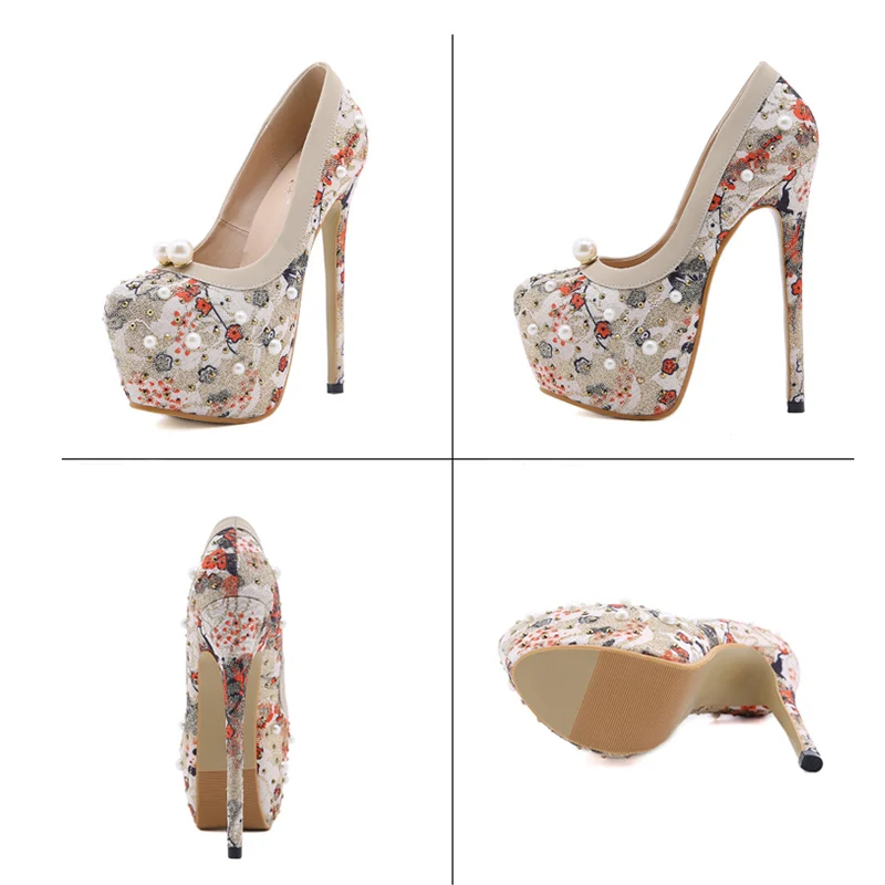 

Women Heels Shoes Sandals Summer Shoes For Women Pumps Female Pearl Rhinestones High Heels Women Shoes Heels 16cm High-heeled