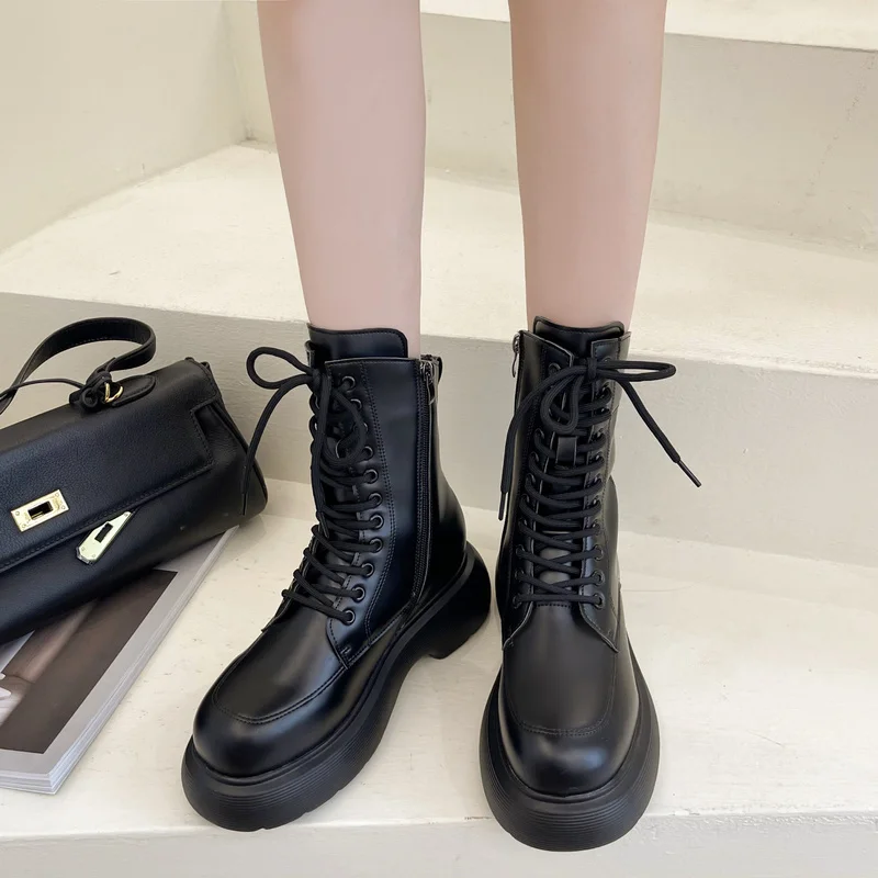 

Riding Boots Women's Rubber Shoes Rain Boots-Women Round Toe Luxury Designer Lolita Ladies Rock 2021 Mid Calf Autumn Mid-Calf F