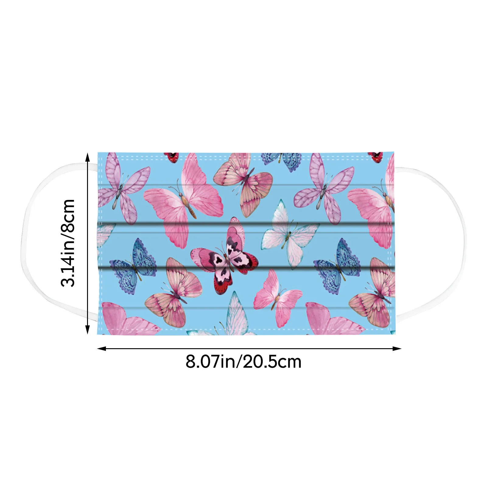 Маска одноразовая из нетканого материала с принтом бабочки для взрослых 50 шт. -