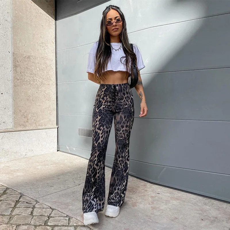 

women's Trousers 2021 spring new street fashion sexy high waist Leopard Print Elastic casual slim micro pants