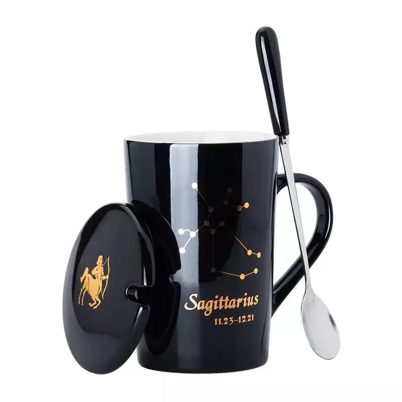 

450ml China Ceramic Cup coffee cups Drinkware Constellation series cup have a spoon and cover Cafe Mugs
