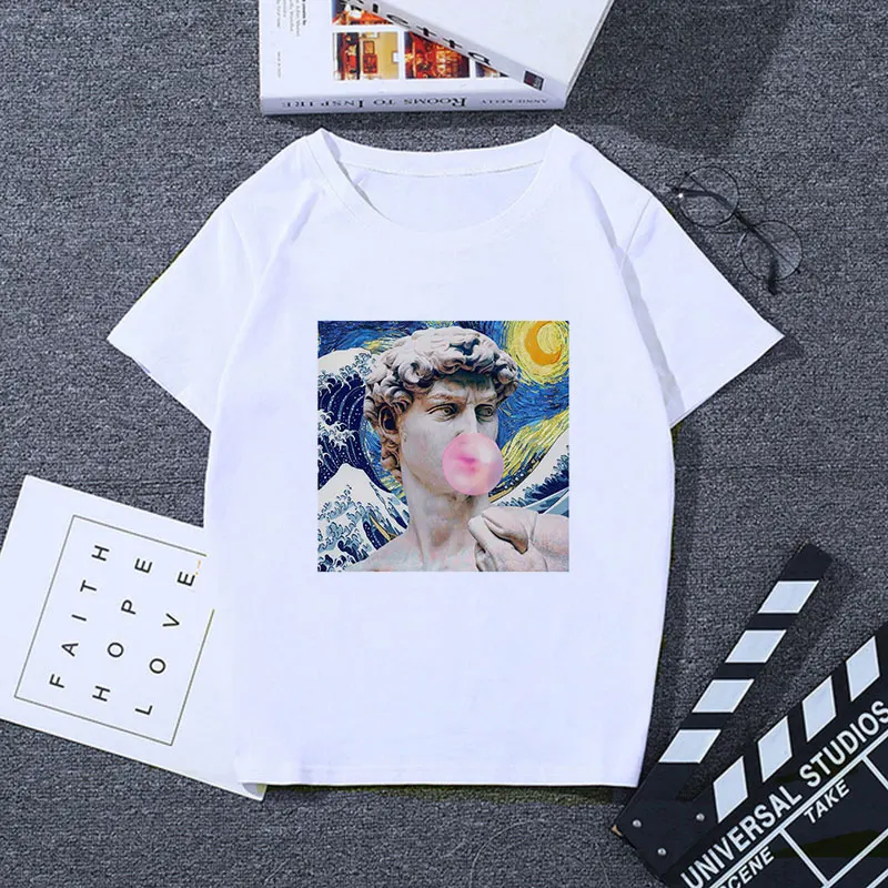 Женская одежда 2019 летняя футболка с принтом Давида Микеланджело Винтажная в