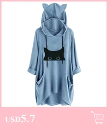 Осенняя мода, худи с кошачьими ушами Bluza damsk для женщин и девочек, однотонный топ с длинным рукавом и карманами с принтом кота, блузка, толстовка, свободная толстовка с капюшоном