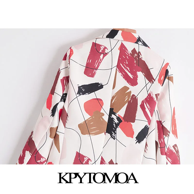 

KPYTOMOA Women 2020 Fashion Office Wear Single Breasted Print Blazer Coat Vintage Long Sleeve Pockets Female Outerwear Chic Tops