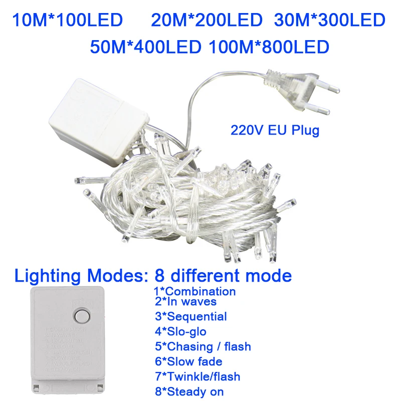 

100-800 LED String Garland Christmas Tree Fairy Light Chain Waterproof Home Garden Wedding Party Outdoor Holiday Decoration Lamp