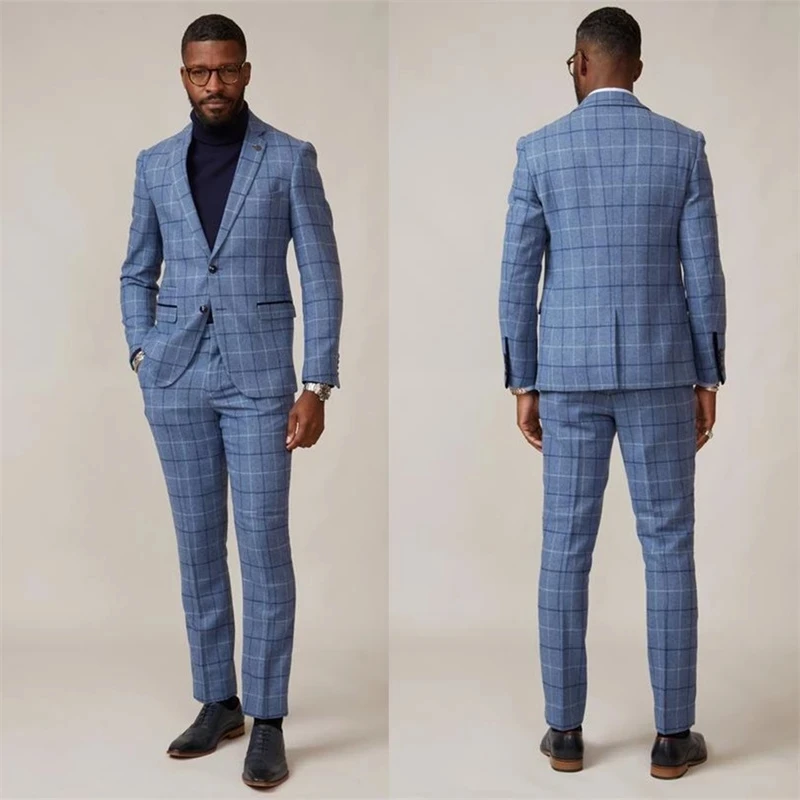 

2 Pcs Winter Plaid Men Suits High Quality Wedding Groom Party Business Wear Coat Costume Homme(Jacket+Pant) Custom Made Male Set