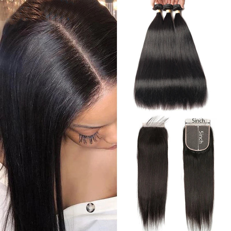 Sapphire Hair прямые человеческие волосы 3 пучка с 5х5 закрытыми волосами бразильские remy