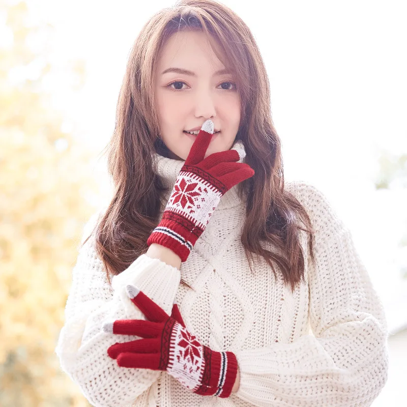 Женские зимние перчатки женские теплые тянущиеся вязаные варежки Имитация