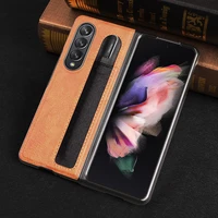 anti fall mobile phone case for samsung galaxy z fold 3 5g leather funda cover for samsung fold3 phone case with pen slot