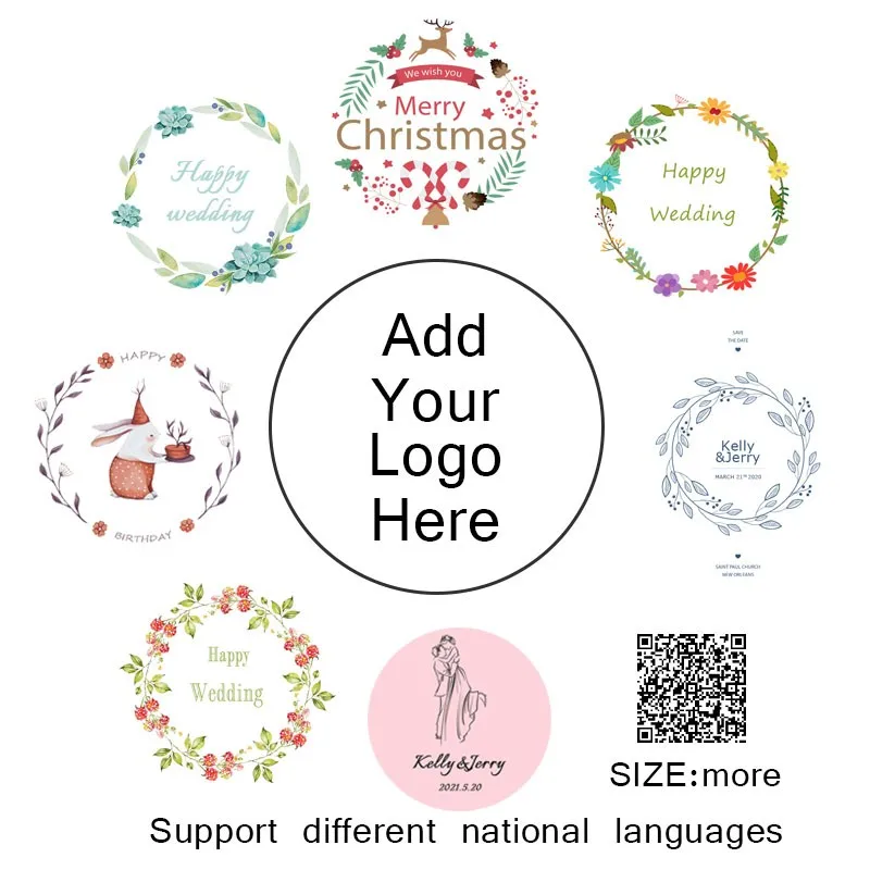 

100pcs/lot Customized round rectangular kraft paper matte sealing stickers business wedding party stickers