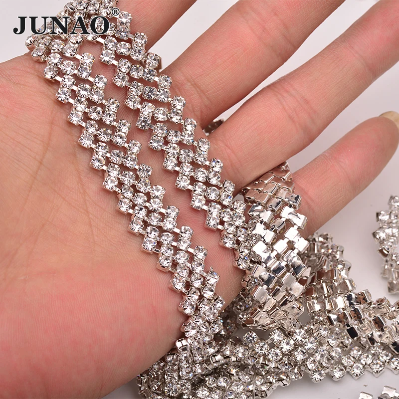 JUNAO SS16 кристалл AB стекло стразы цепь Trrm Ciystals лента для аппликации швейная