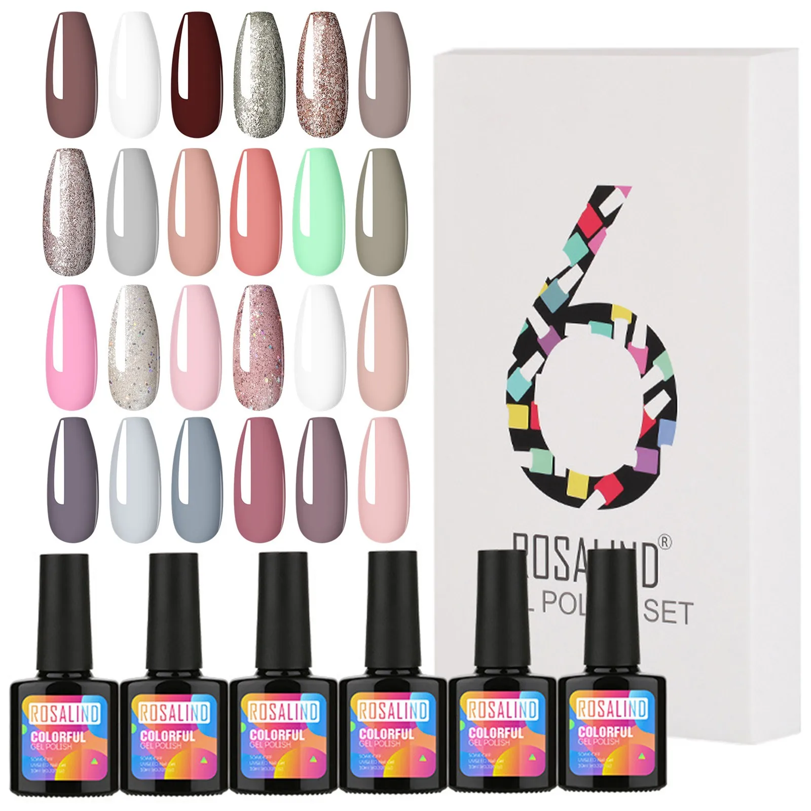Candy Cane набор гель лаков для ногтей 6 цветов с блестками серебристый красный цвета