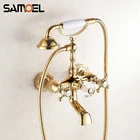 Великолепный классический золотой латунный Смеситель для ванны, душа, настенный смеситель с двумя ручками, Золотой Набор смесителей для ванны SF1071