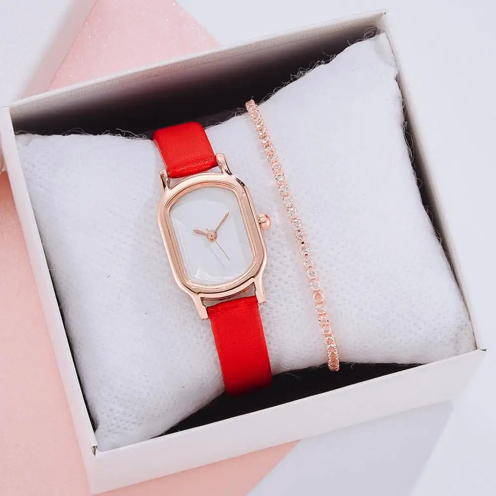 

2020 Fashion Rectangle Women Watches Qualities Ladies Wristwatches Quartz Leather Strap Set Watch Clock Female Dress Watch Gift
