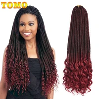 tomo 14 18 24 inch box braids curly ends synthetic 22 strands hair weaves crochet hair extensions 6 colors black red available