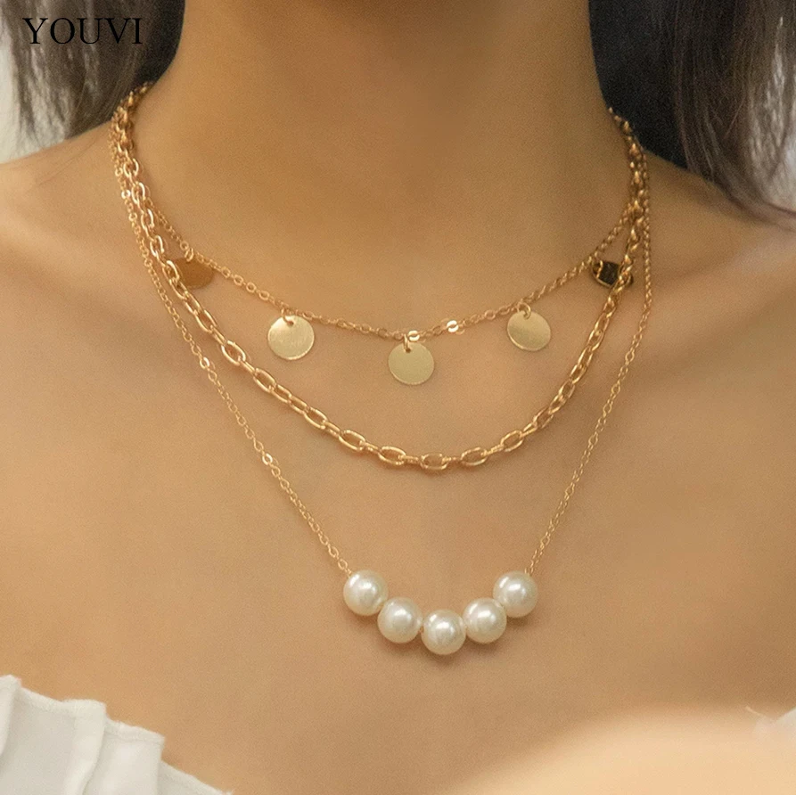 

YOUVI Boho Baroque Pearl Chain Necklace for Women Goth Aesthetic Vintage Collier Femme Fashion Summer Jewelry Charm Choker