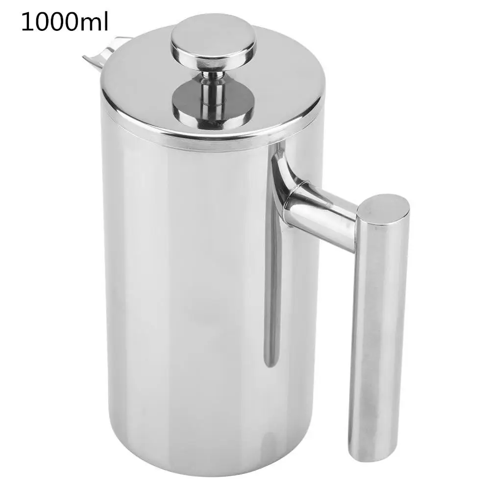 1000ml Нержавеющая сталь 304 двухслойный Френч-пресс кофейник с фильтрующими корзинами 1000 мл большая емкость руководство для кафе - Цвет: 1000ml
