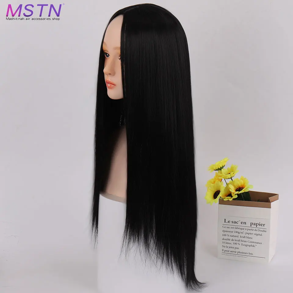 

MSTN Long Straight Hair Womens Lolita Wig Natural Part Side Pink Hair Ombre Synthetic Cosplay Wigs for Women