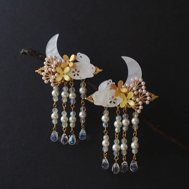 

Osmanthus Rabbit Handmade Antique Style Chinese Clothing Accessories GIRL'S Rabbit Barrettes Tassels a Pair of Hairclips